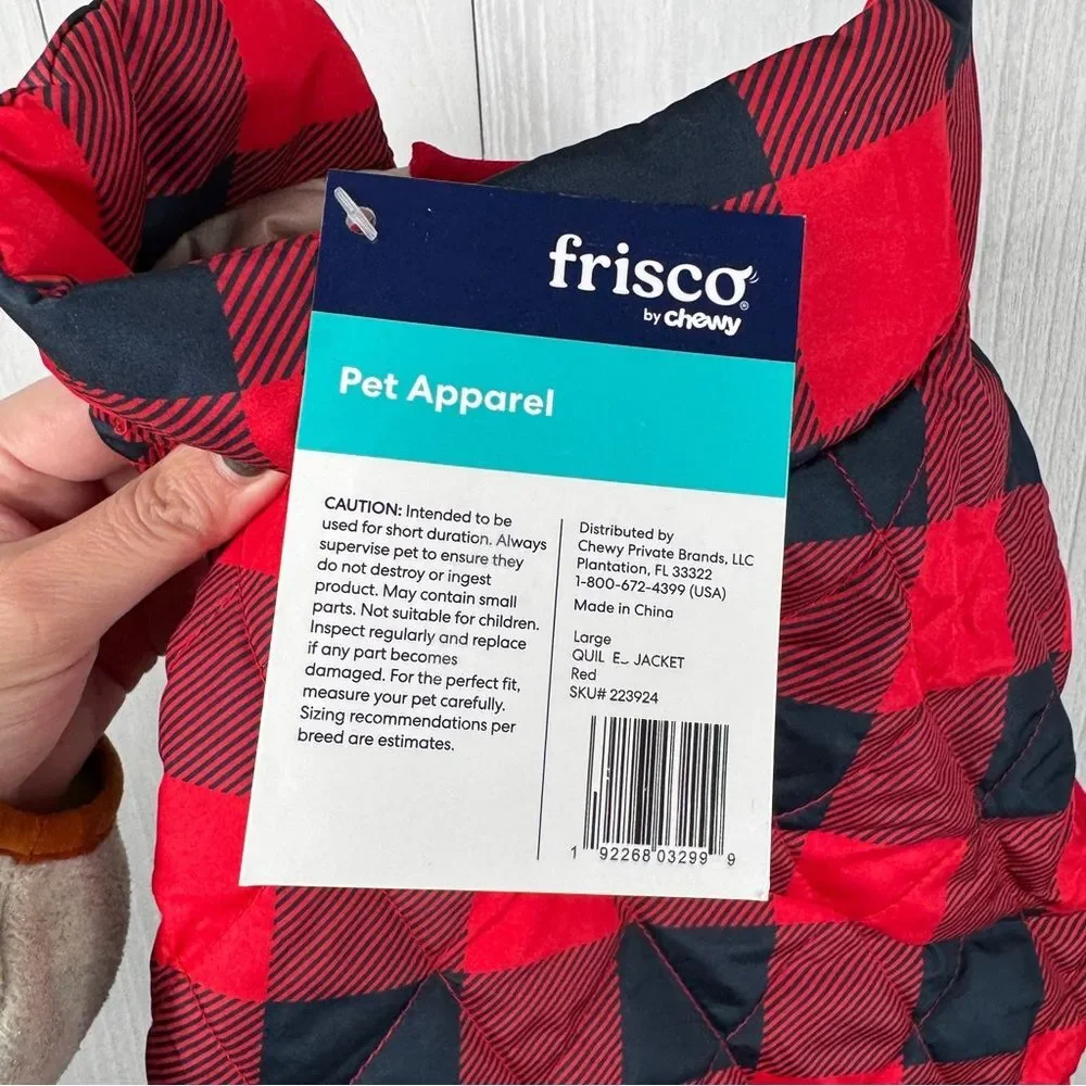 Frisco by Chewy Lightweight Quilted Dog Jacket in red and black buffalo plaid